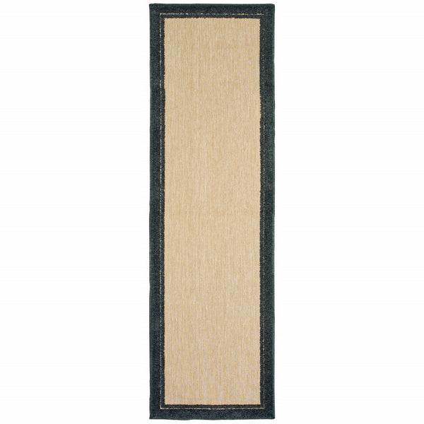 8' Sand and Black Border Indoor Outdoor Runner Rug