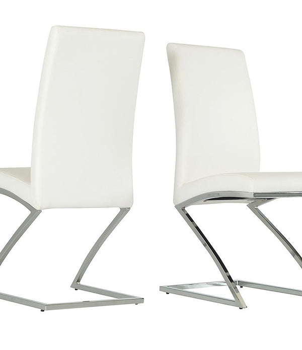 Set of 2 Modern White Faux Leather and Chrome Dining Chairs