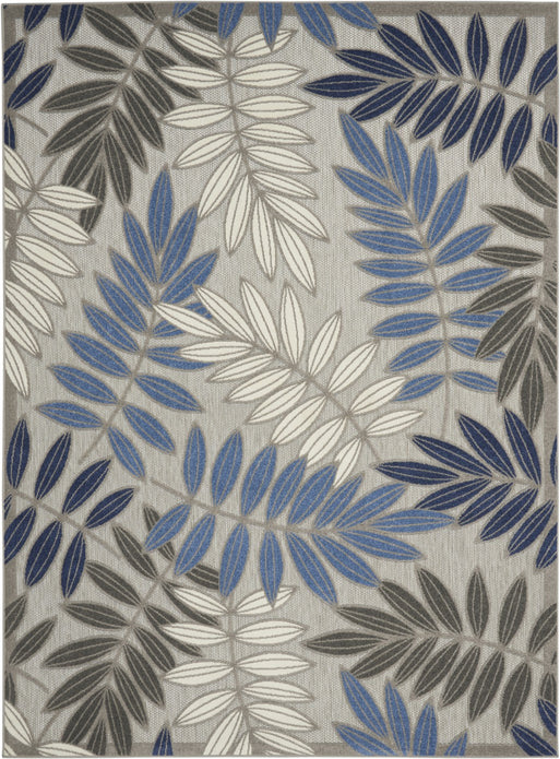 7’ x 10’ Gray and Blue Leaves Indoor Outdoor Area Rug