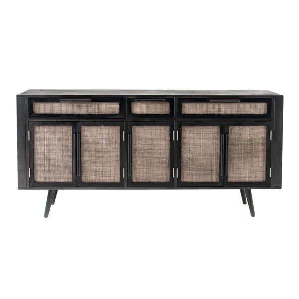 Black Iron Frame Cabinet with Mesh Doors and Drawers