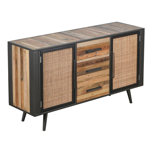 63" Modern Rustic Black Natural and Rattan Buffet Server