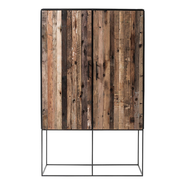 Modern Rustic Black and Natural Tall Accent Cabinet