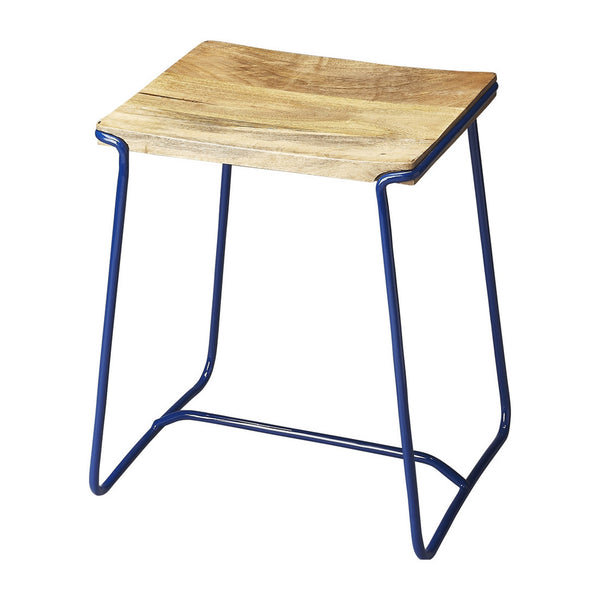 Sleek Wood and Blue Metal Counter Stool