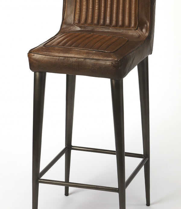 Dark Brown Leather Bar Stool