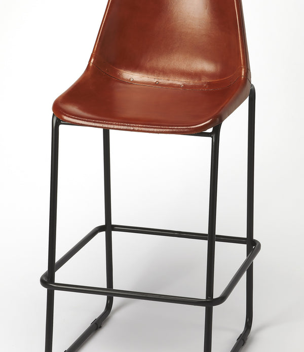 Brown Leather and Iron Bar Stool