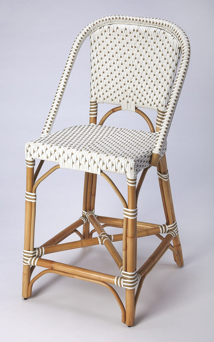 White and Tan Beige Rattan Counter Stool