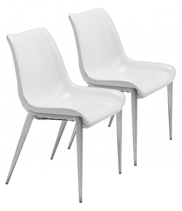 Stich White Faux Leather Side or Dining Chairs Set of 2 Chairs