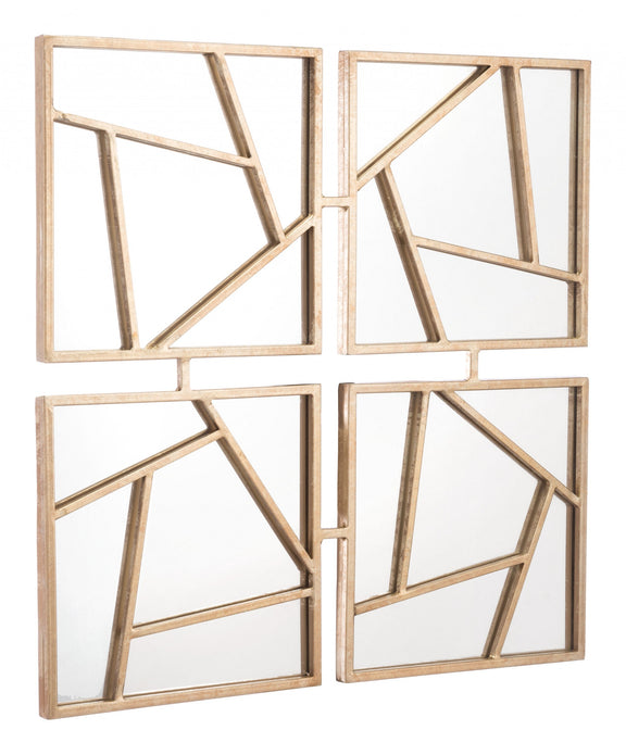 Four Part Gold Geometric Mirror