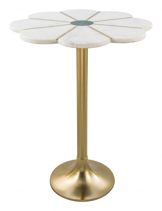 Flower Shape White and Gold Marble Side Table