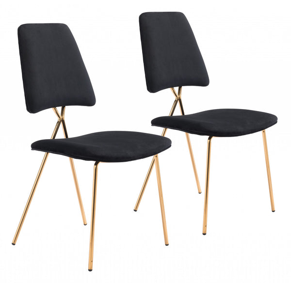 Set of Two Black and Gold Modern X Dining Chairs