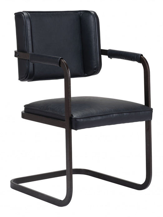 Vintage Look Black Faux Leather Industrial Modern Side Chair