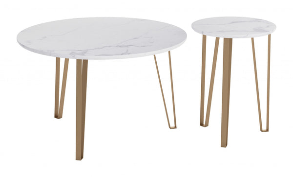 Set of Two White and Gold Accent Tables