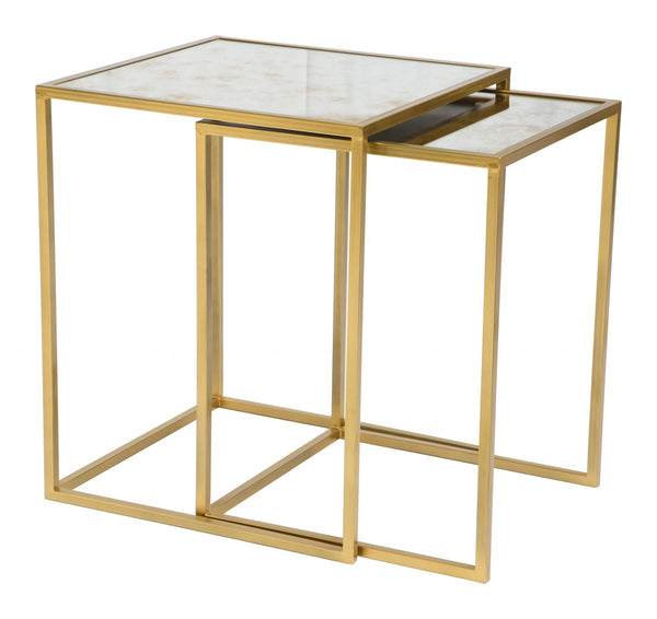 Set of Two White and Gold Nesting Tables