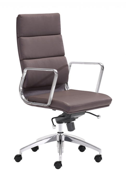 Chrome and White Faux Leather Leather High Back Office Chair