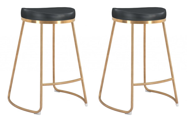 Set of Two Black and Gold Modern Glam Geo Backless Counter Stools