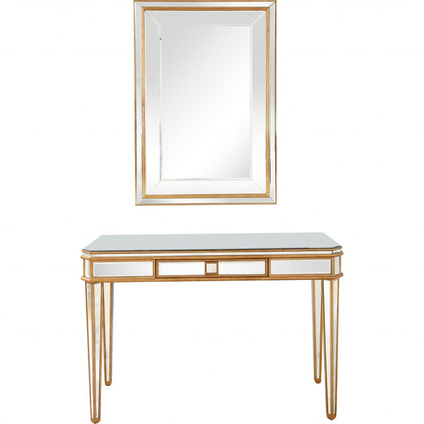 Antiqued Gold Finish Mirror and Console Table