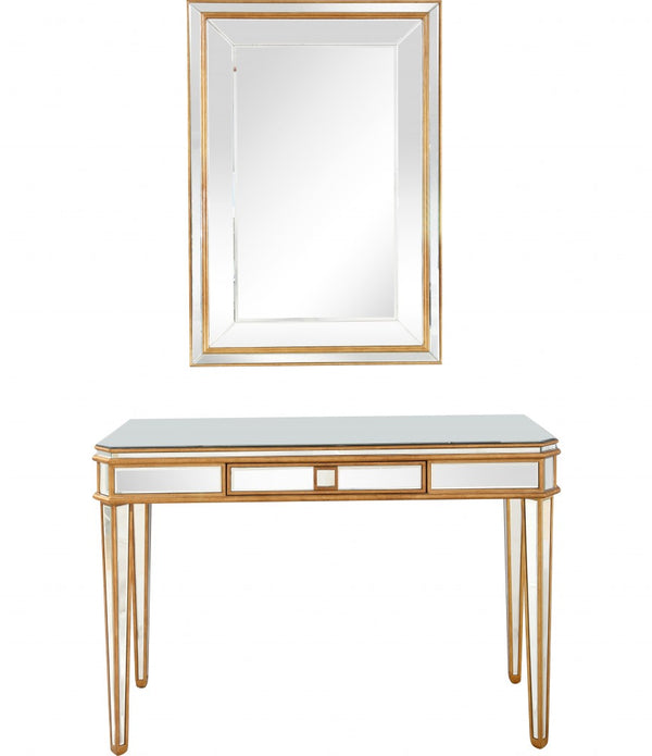 Antiqued Gold Finish Mirror and Console Table