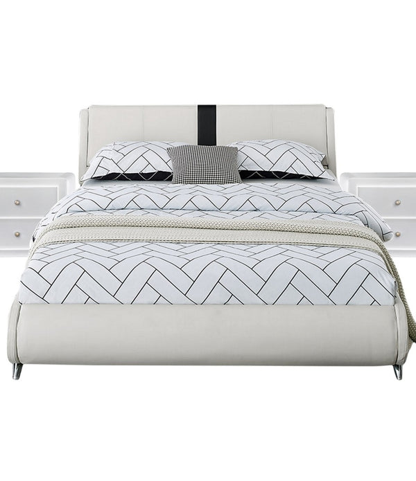 White Platform Queen Bed with Two Nightstands