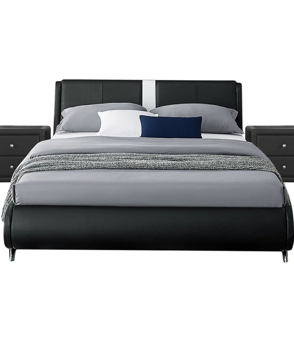 Black Platform Queen Bed with Two Nightstands