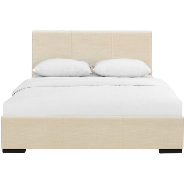 Beige Upholstered Full Platform Bed