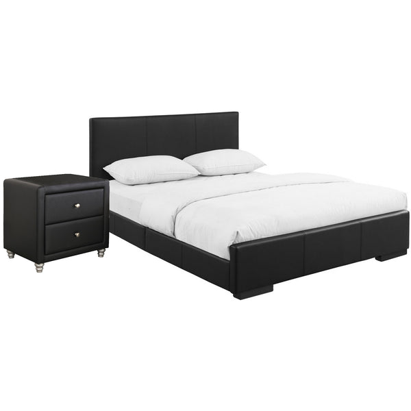 Black Upholstered Twin Platform Bed with Nightstand