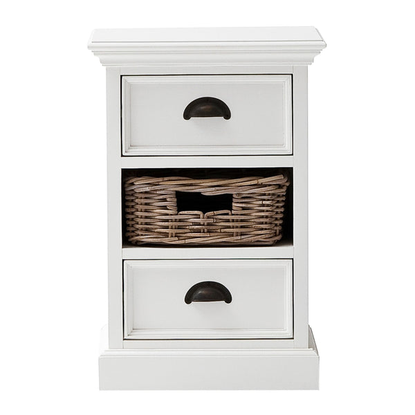 Classic White Two Drawer Nightstand Unit with Basket