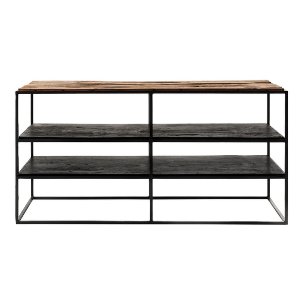 44" Modern Rustic Wood and Black Metal Open TV Stand