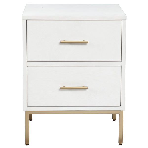 White and Gold Lines 2 Drawer Nightstand