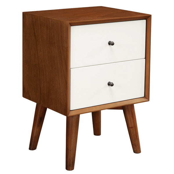 Brown and White Century Modern Wood 2 Drawer Nightstand