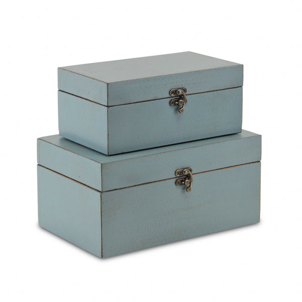 Set of Two Pale Blue Wooden Storage Boxes