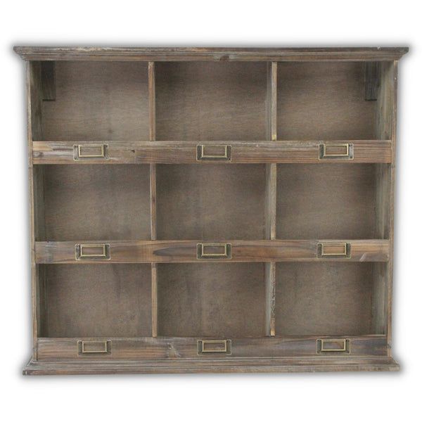 Rustic Nine Slot Wooden Open Wall Cabinet