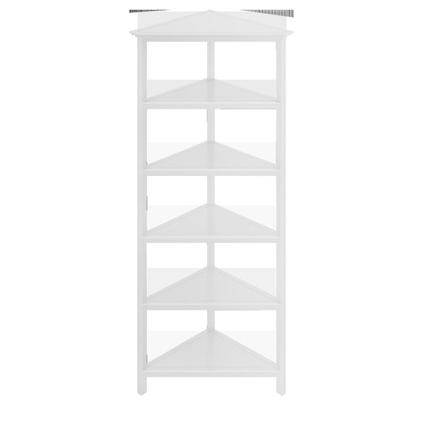 White Five Tier Solid Wood Corner Bookcase