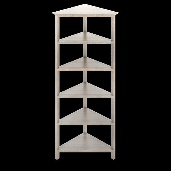 Gray Five Tier Solid Wood Corner Bookcase