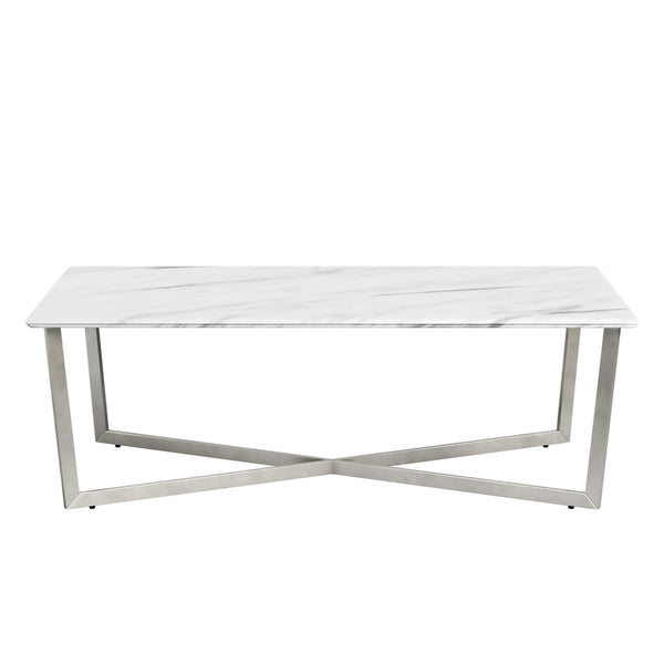 White on Stainless Faux Marble Coffee Table