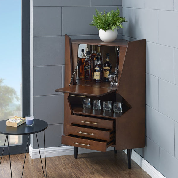 Cosmo Brown and Black Corner Bar Cabinet