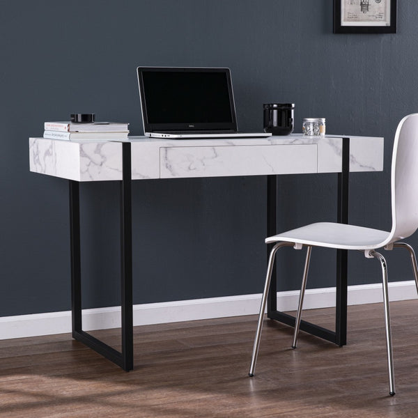 White Faux Marble Topped Desk