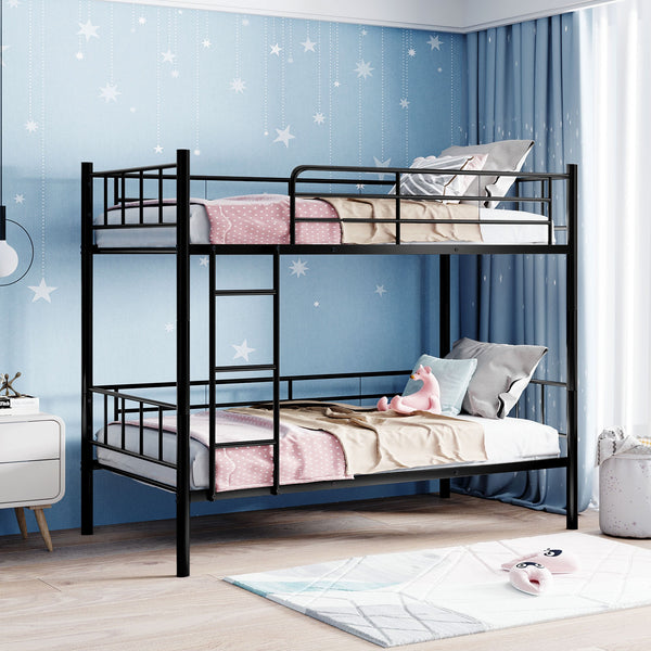 Twin Over Twin Black Bunk Bed with Dividing Option