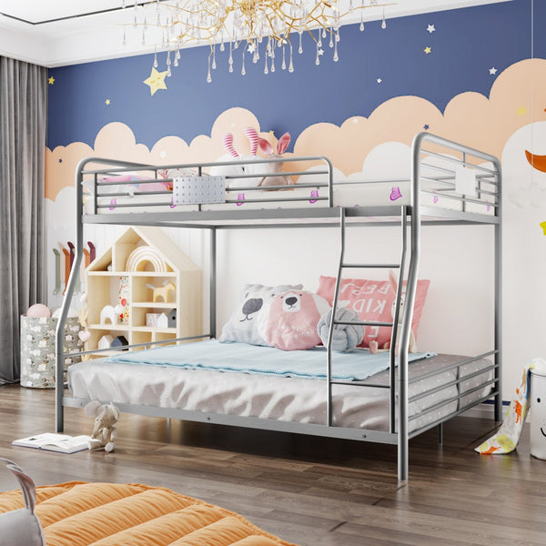 Silver Full XL Over Queen Bunk Bed with Ladder