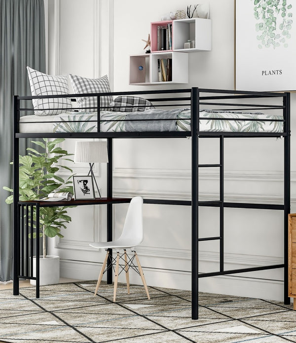 Black Metal Twin Size Loft Bed with Desk