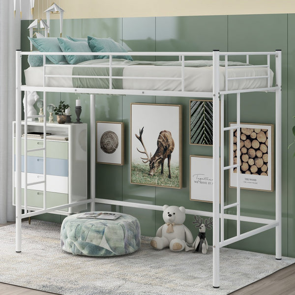 White Twin Size High Loft Bed