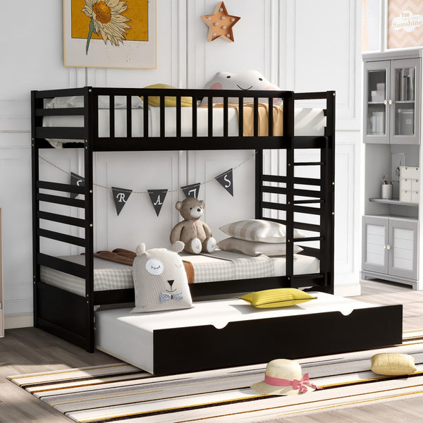 Brown Twin Over Twin Bunk Bed with Trundle