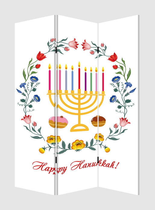 Celebratory Hanukkah Three Panel Room Divider Screen