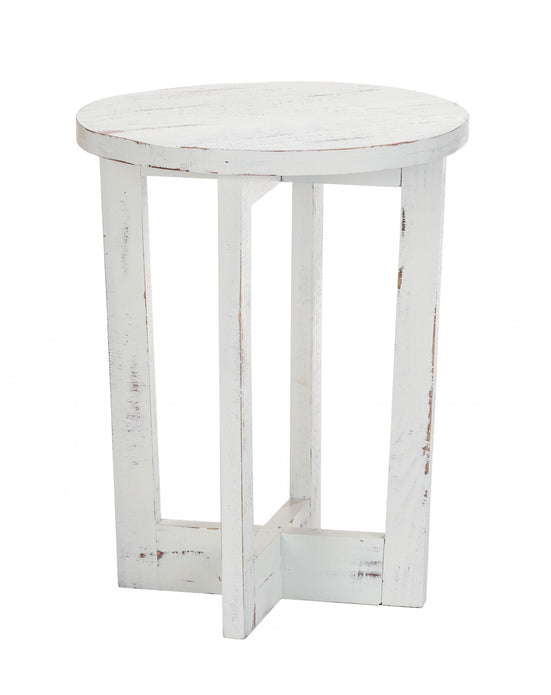 23" Rustic Modern Farmhouse White Round End Table