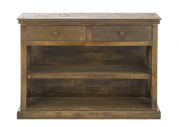 Rustic Maple Stain Wood Sofa Table with Drawers