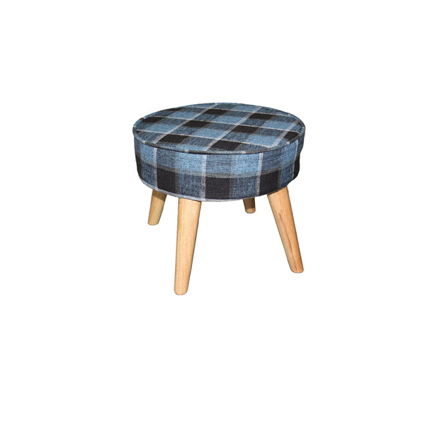 Useful Blue Gray Black Plaid Traditional Foot Stool