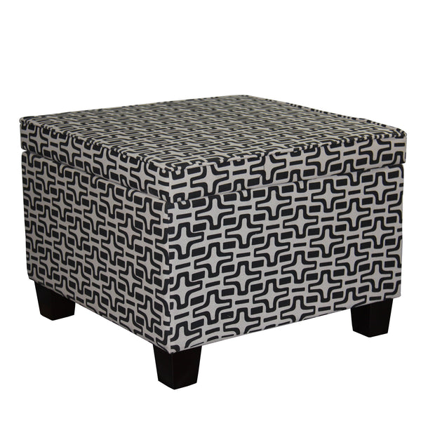 Dark Brown and White Retro Star Print Storage Ottoman