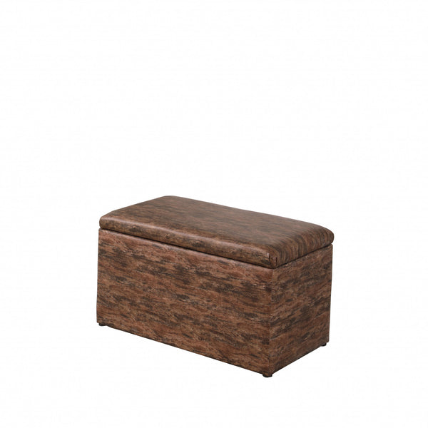 Dark Brown Wood Grain Faux Leather Storage Bench and Ottoman