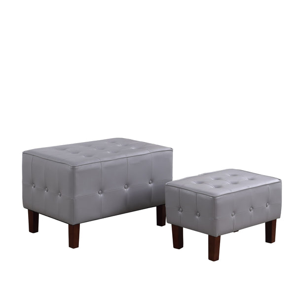 Set of Two Gray Faux Leather Tufted Stackable Ottomans