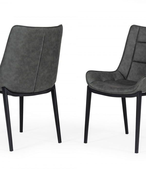 Set of Two Gray Faux Leather Dining Chairs