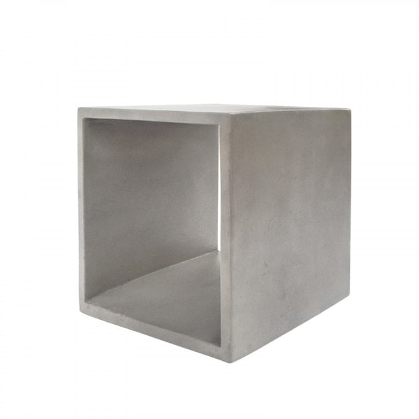 Minimalist Dark Gray Concrete Open Cube End or Side Table